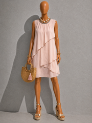 Blush pink knee length layer dress with jewel collar