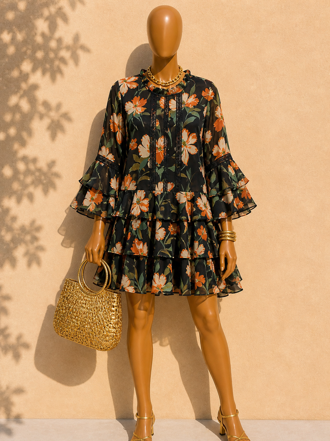 Green Frill Floral Midi Dress