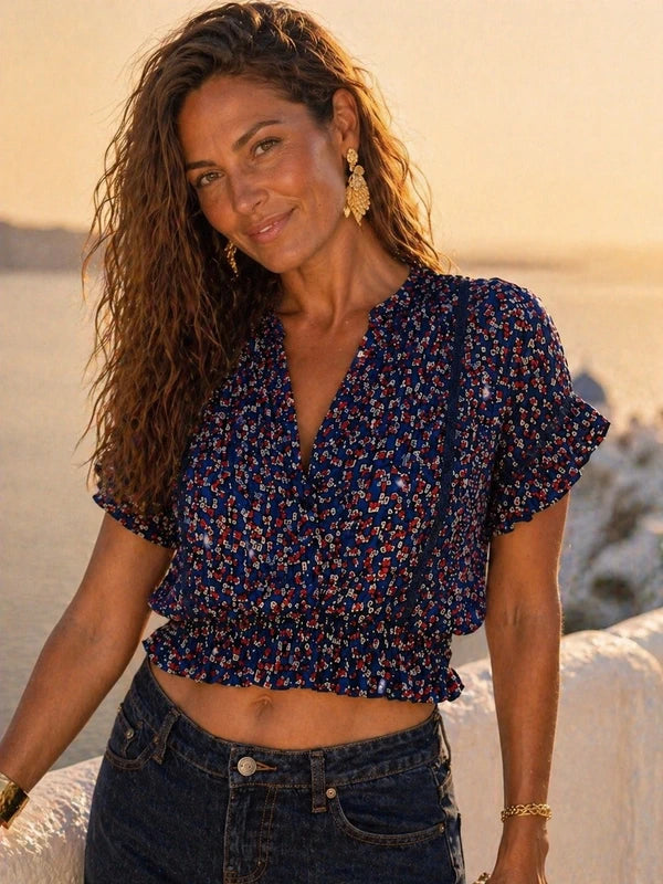 Jasper Conran Navy Floral Summer Blouse
