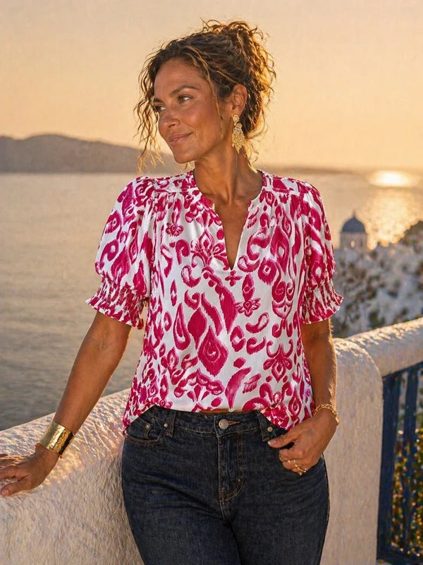 Fuscia Pink & Red Summer Blouse