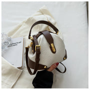 Women's Autumn And Winter Korean Retro Handbag Shoulder Lychee Pattern Small Round Bag