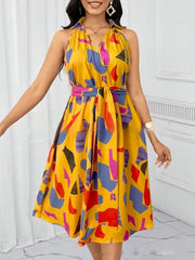 Women's Casual European And American-Style Printed Crew-Neck Dress