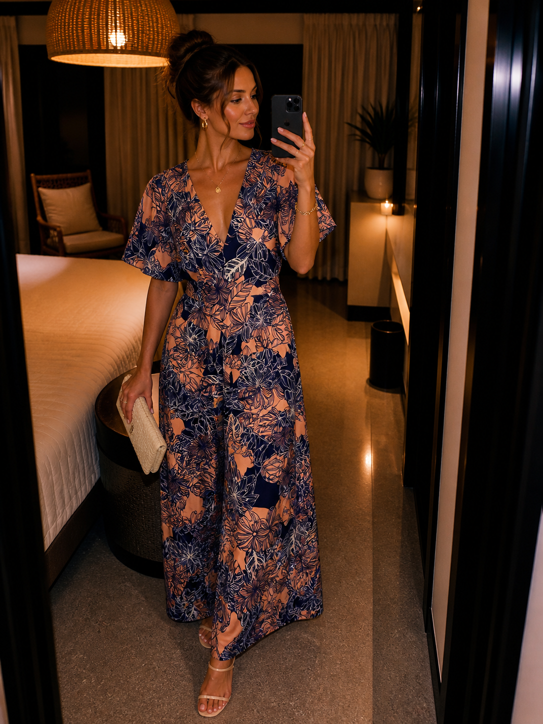Peach Purple Floral Jumpsuit