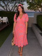 Pink Gingham Wrap Midi Dress