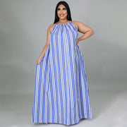 Women's Loose And Casual Plus-Size Striped Printed Dress