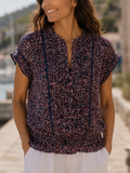 Navy purple ditsy floral summer blouse