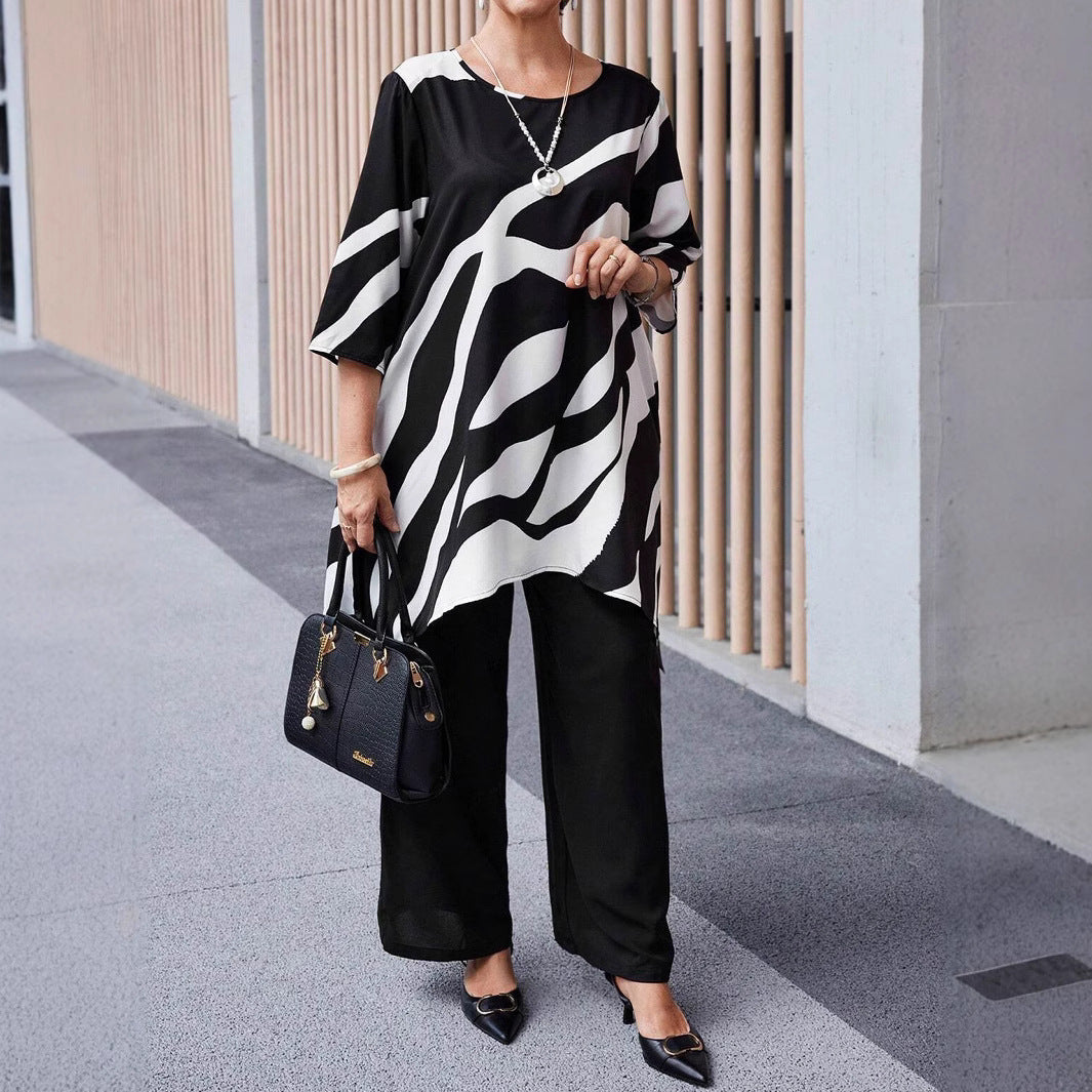 Summer Women's Plus-size Casual Straight-leg Pants Sets