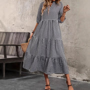 Bubble-sleeve Crew-neck Loose-fit Dubai Dress