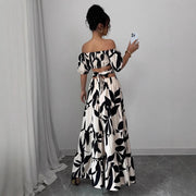 Off-shoulder Sexy Hollow-out Dress Printed Bodycon Dress That Flatters Your Figure And Shows Off Your Waist