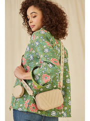 Yumi Beige Quilted Camera Bag With Cross Body Woven Strap