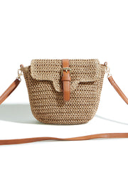 Yumi Brown Woven Rattan Handbag With Buckle