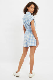Louche Addie Picnic Check Playsuit In Blue