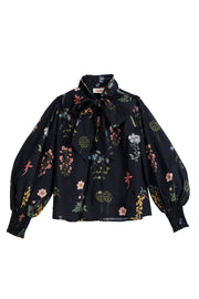 Aditi Flower Press Print Tie Neck Blouse - Multi Colour