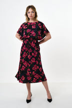 Basford Watermark Floral Print Cape Sleeve Midi Dress