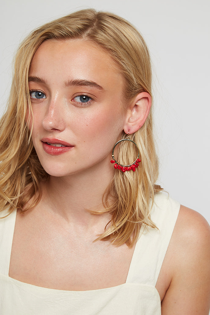 Louche Bernie Hoop With Red Stone - Gold