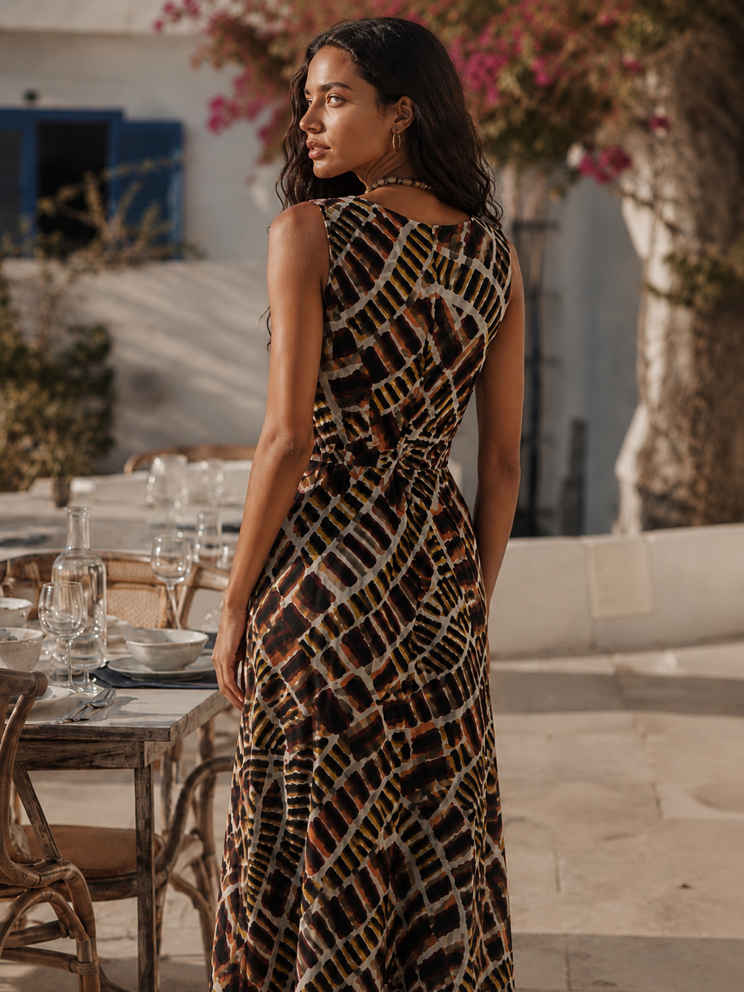 Per Una brown cream summer v neck maxi dress