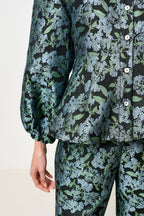 Clementine Blossom Jacquard Peplum Blouse - Black
