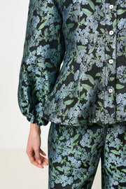 Clementine Blossom Jacquard Peplum Blouse - Black