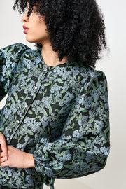 Clementine Blossom Jacquard Peplum Blouse - Black