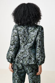 Clementine Blossom Jacquard Peplum Blouse - Black