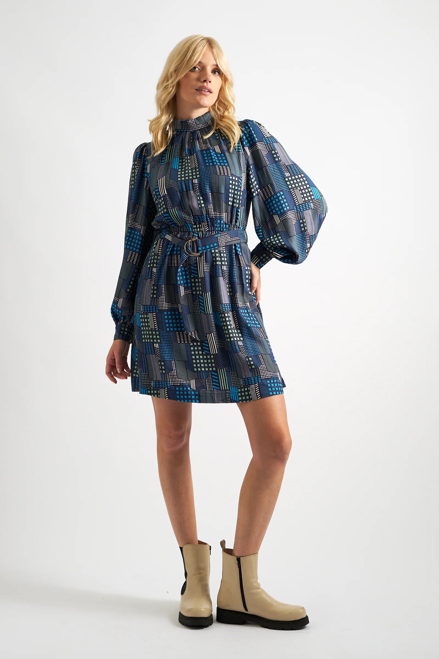 Collyn Geo City Print Long Sleeve Mini Dress