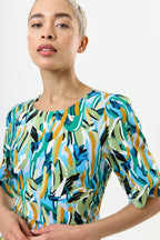 Corrine Brushstroke Print Short Sleeve Midi Dress - Green