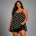Skull Crossbones Cami Vest Swing Top with Hanky Hem