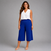 Crinkle Pleated Elastic Waist Culottes / Long Shorts