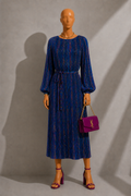 Milene Abstract Pleat Tie Waist Midi Dress