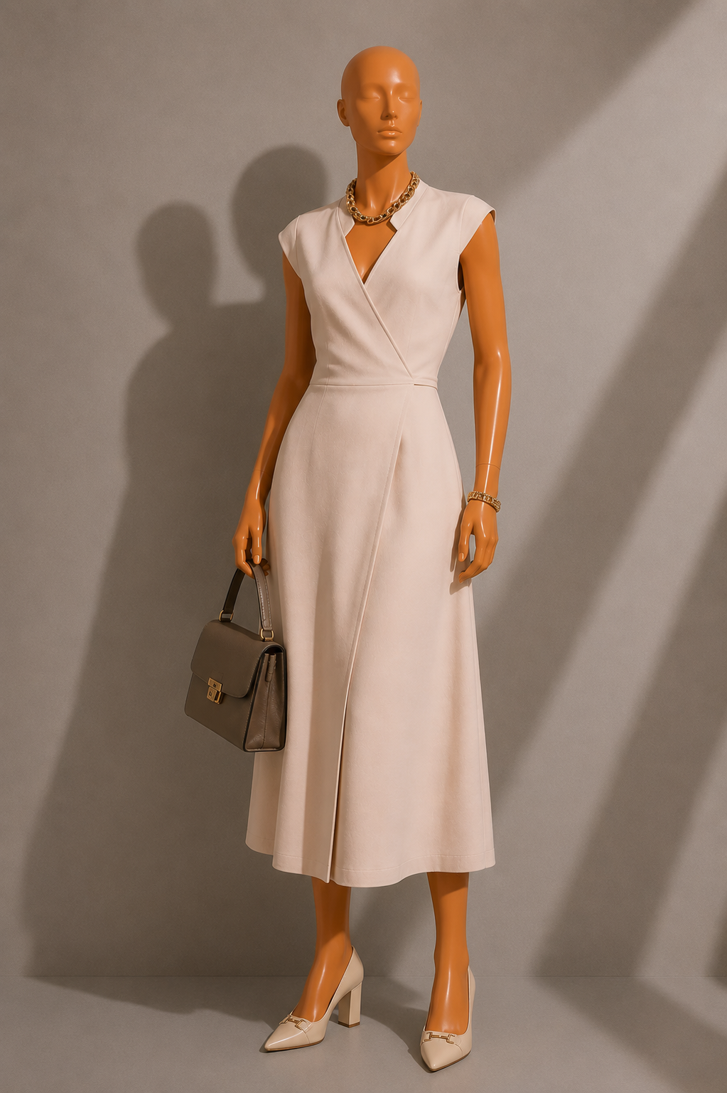 Urbain Satin Back Crepe Wrap Midi Dress - Camel