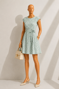 Louche Cathleen Micro Blossom Print Mini Tea Dress In Green