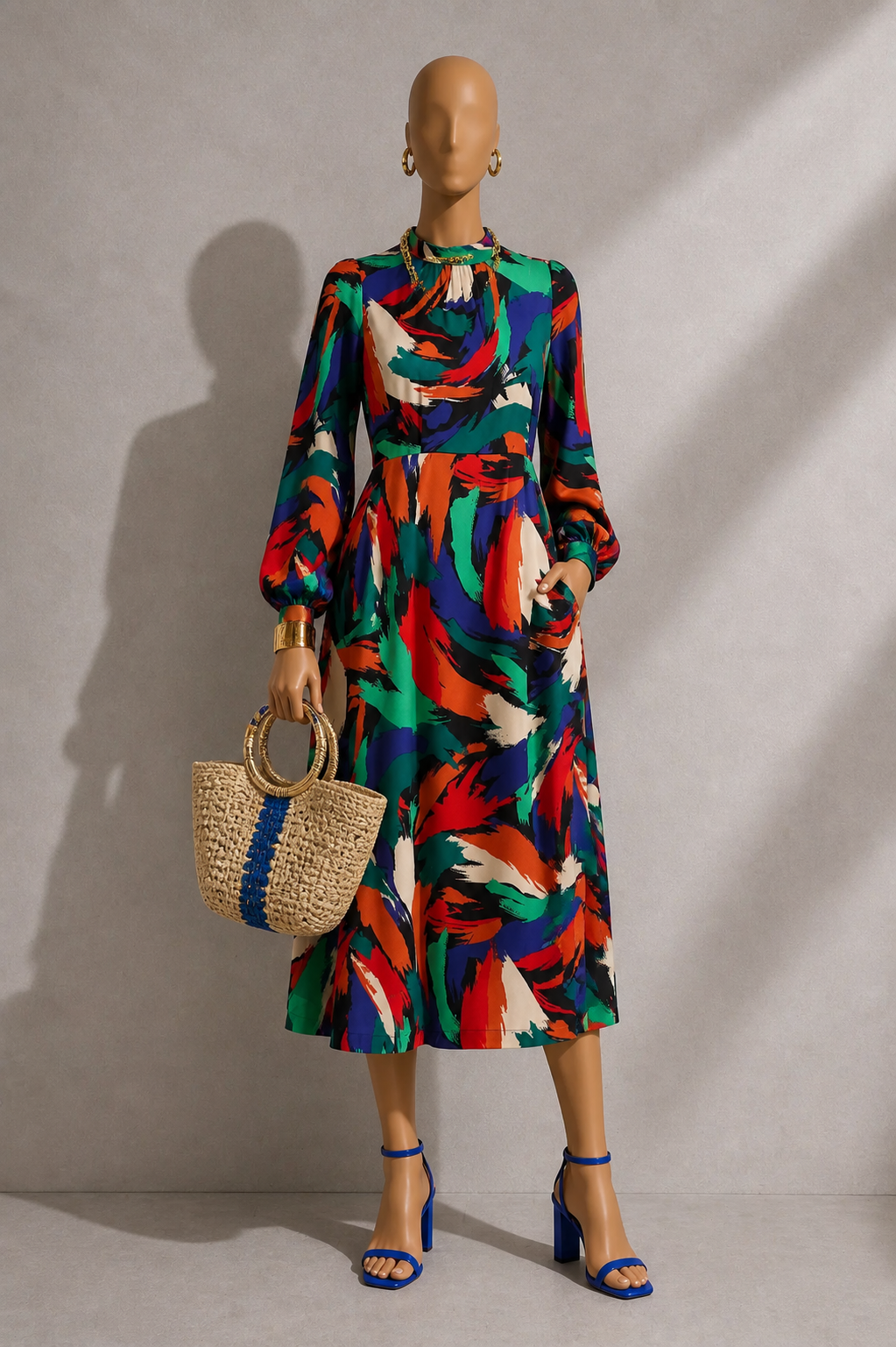 Avion Hofmann Print Long Sleeve Midi Dress