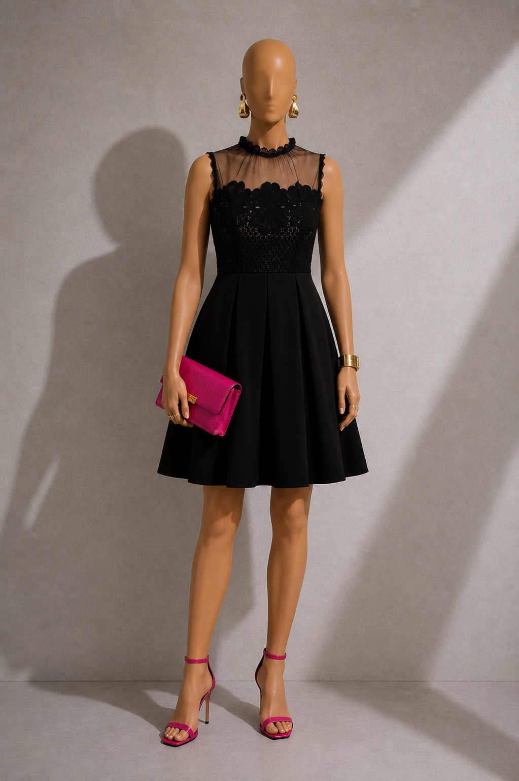Lenore Black Lace Bodice Mini Dress