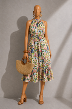 Eren Summer Dream Cut-Away Shoulder Print Midi Dress