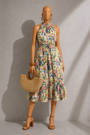 Eren Summer Dream Cut-Away Shoulder Print Midi Dress