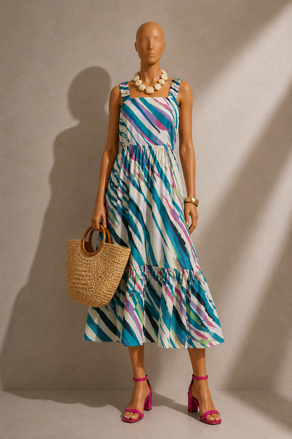 Jema Diagonal Wave Print Midi Sundress