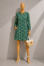Gwenola Mid Century Retro Print Mini Dress - Green