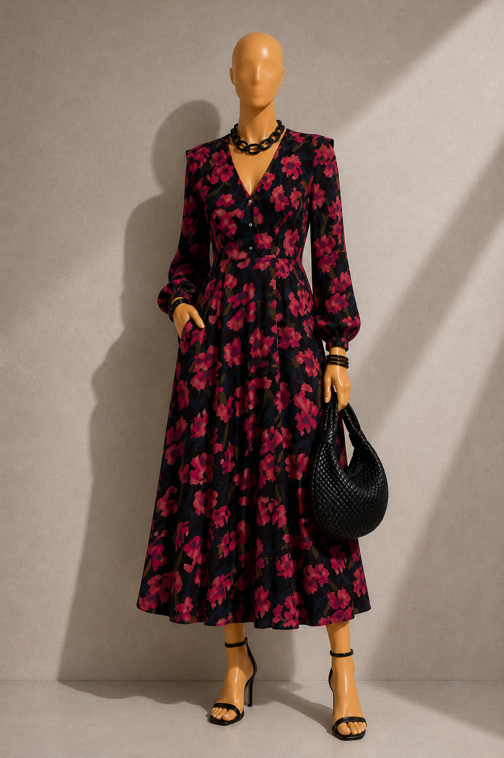 Amada Watermark Floral Print Long Sleeve Midaxi Dress