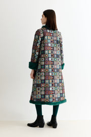 Delphia 70'S Patch Jacquard Fur Trim Coat – Multicoloured