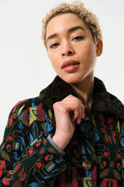 Dryden Folk Jacquard Fur Collared Coat