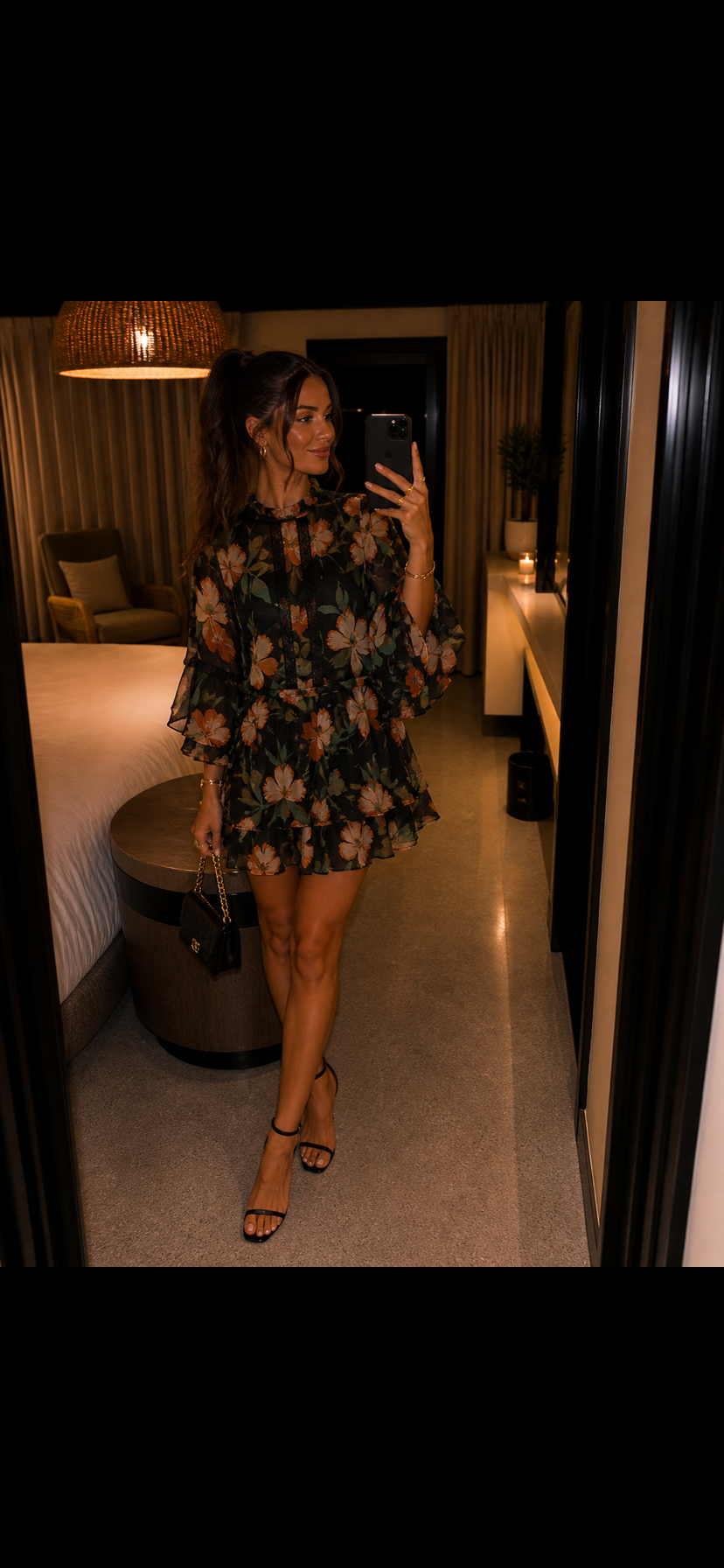 Green Frill Floral Midi Dress