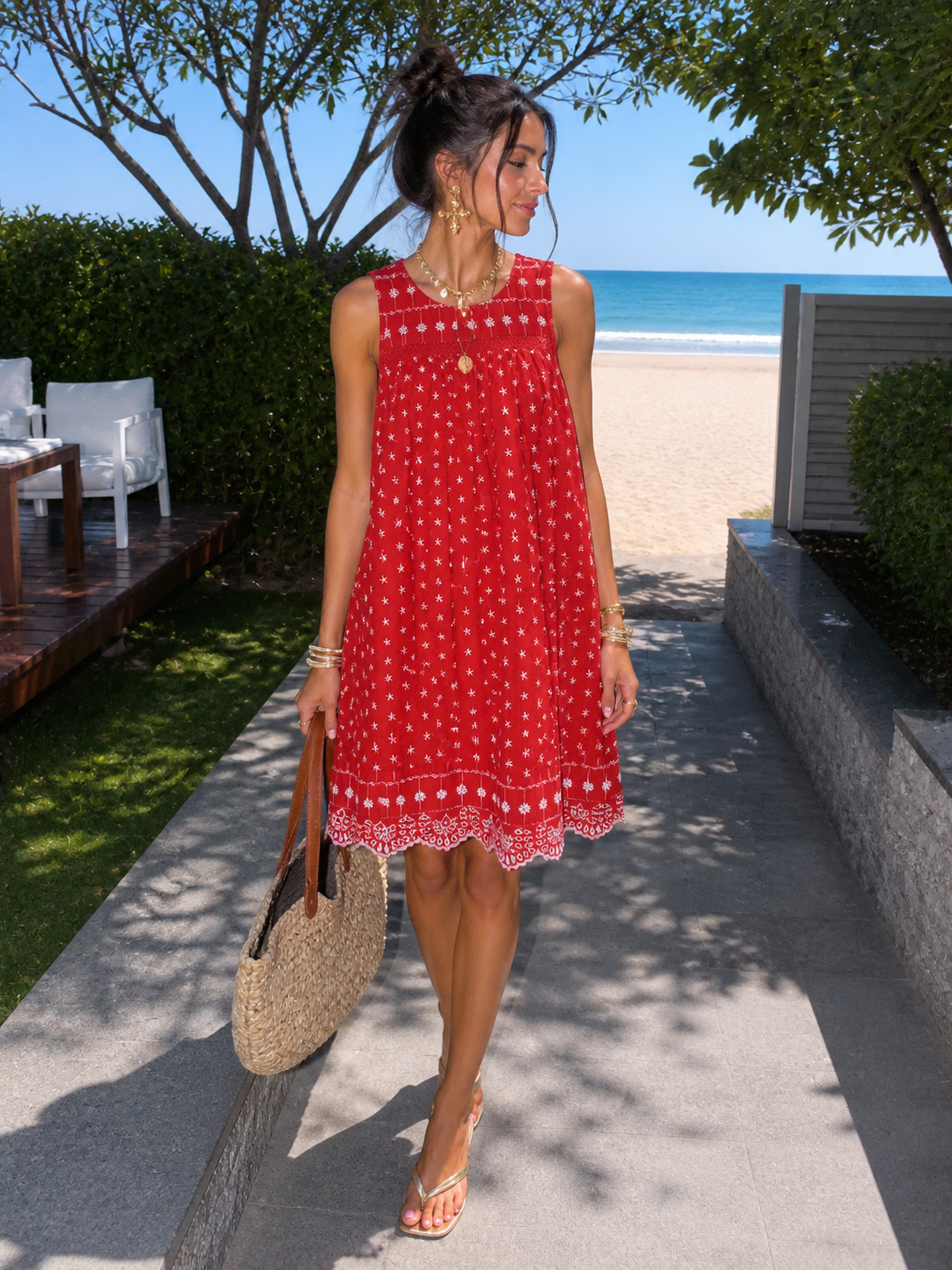 Red Floral Dirtsy Print Dress