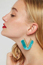 Edna V-Shape Silk Tassel Hoop Earrings - Turquoise