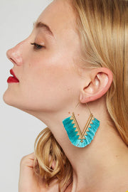 Edna V-Shape Silk Tassel Hoop Earrings - Turquoise