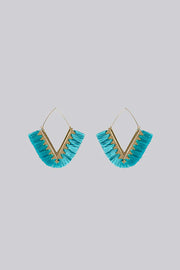 Edna V-Shape Silk Tassel Hoop Earrings - Turquoise