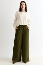 Flory Scallop Quilt Wide Leg Trouser - Moss Green