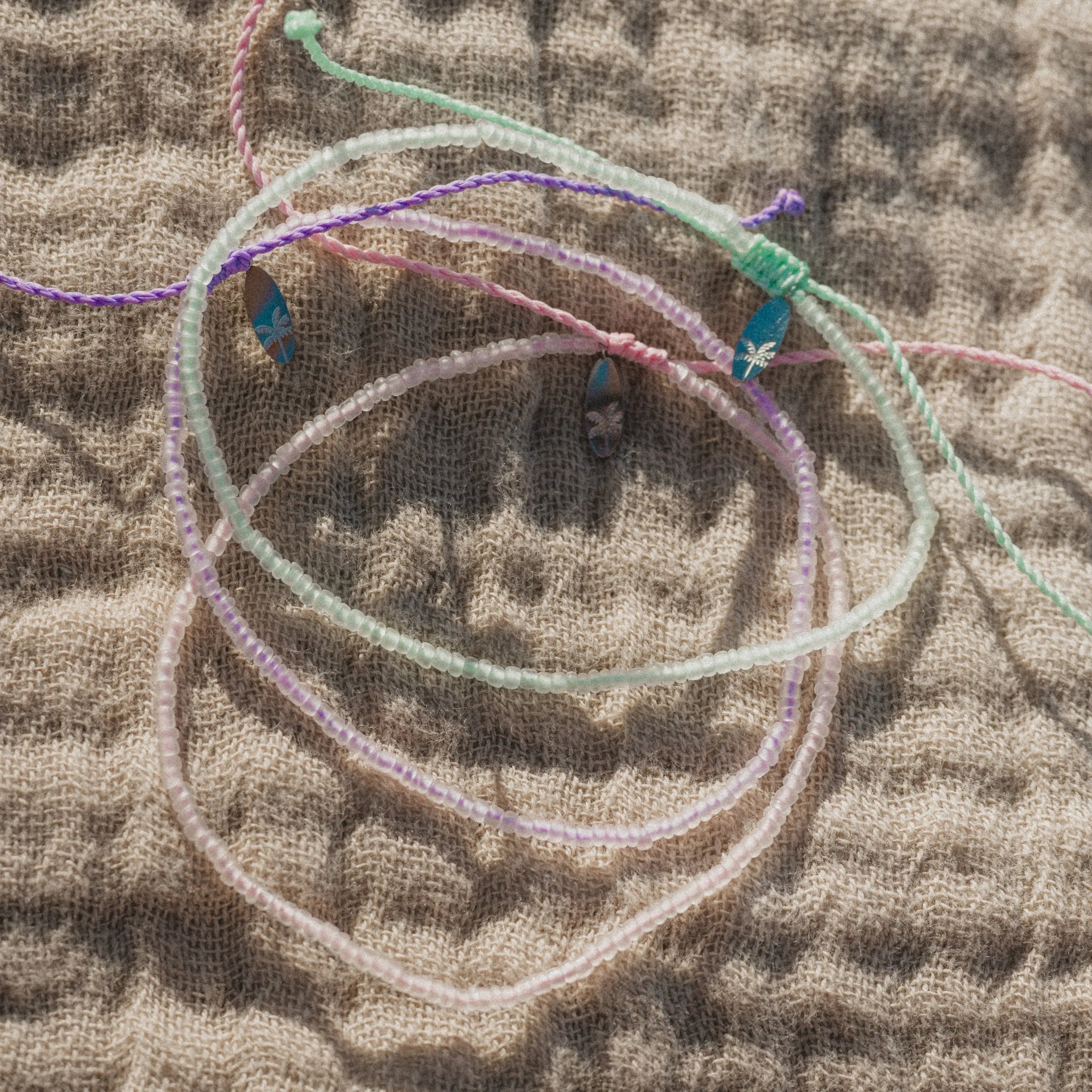 Ka'anapali Frosted Glass Beaded Anklet Set
