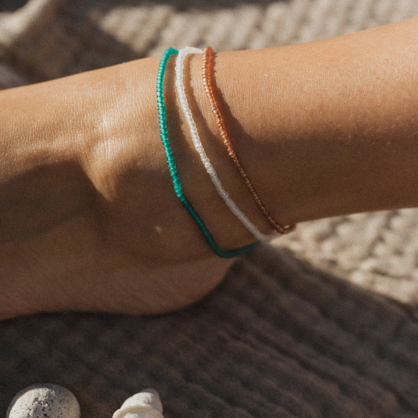 Ka'anapali Frosted Glass Beaded Anklet Set
