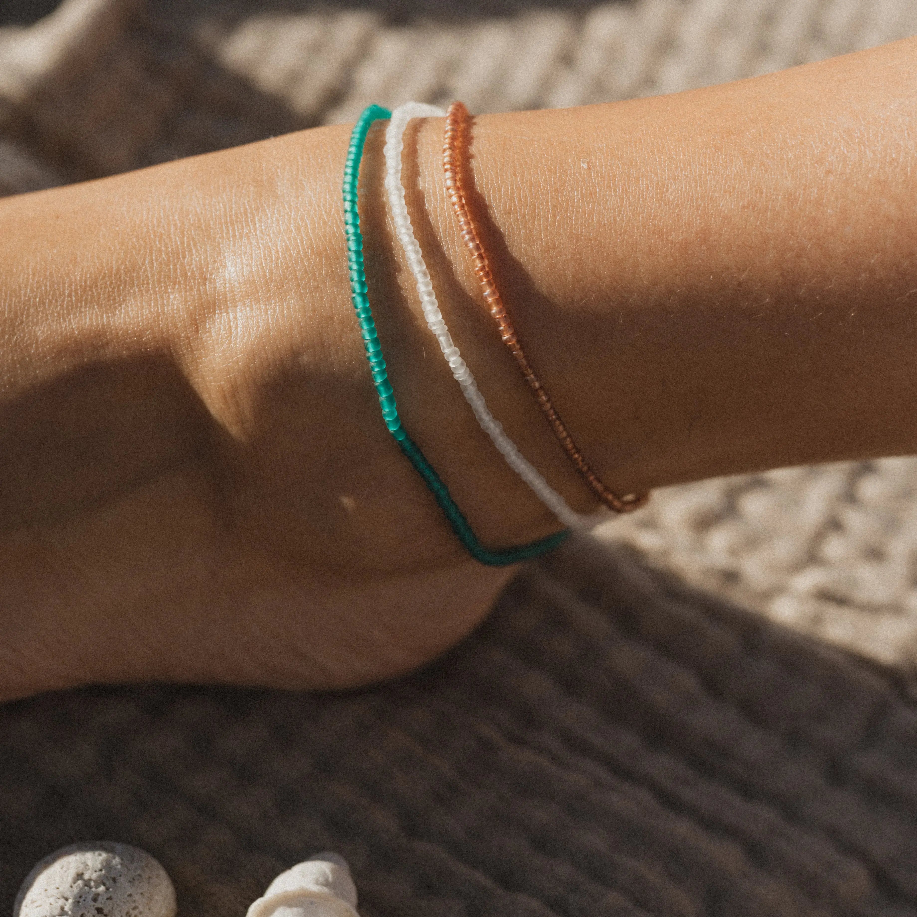 Ka'anapali Frosted Glass Beaded Anklet Set