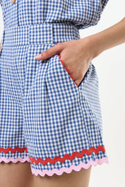 Hilton Gingham Ric Rac Trim Shorts - Blue